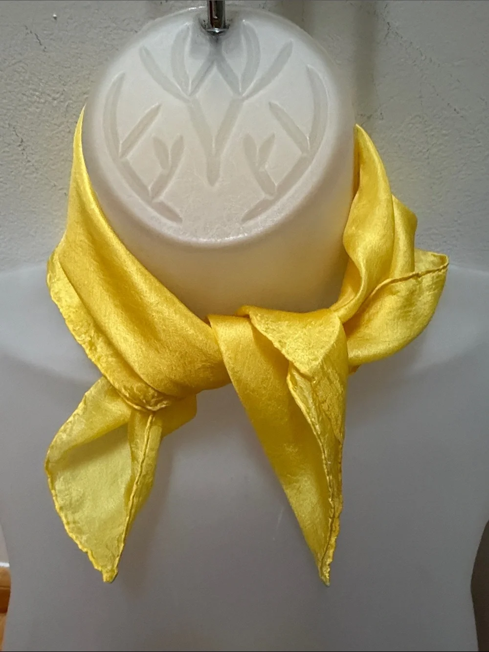 VTG Style Bright Yellow Square Silk Feel & look Lightweight Scarf Handrolled